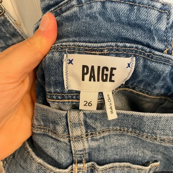 PAIGE Nellie Denim Raw Hem Overalls in Clarkson Wash, size 26